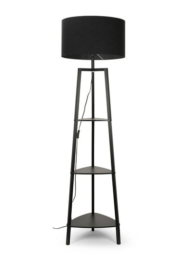 ValueLights Hiru Matt Black 3 Tier Shelf Floor Lamp Black Shade (25cm x 47.5cm x 47.5cm)