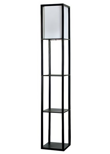 ValueLights Struttura Black Wooden Shelves Floor Lamp (159cm x 26cm x 26cm)