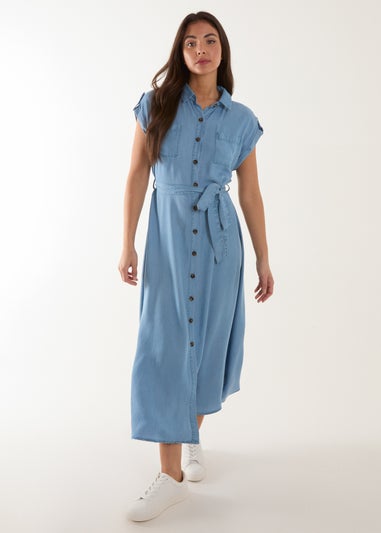 Blue Vanilla Blue Midi Tencel Shirt Dress