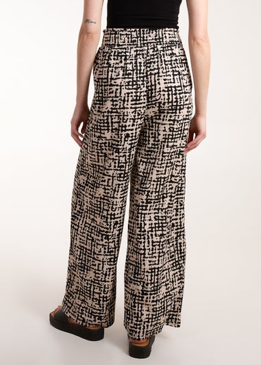 Blue Vanilla Black Shirred Waistband Wide Leg Trousers