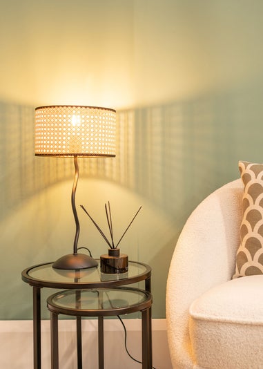 ValueLights Wiggle Black Metal Table Lamp Cane Shade (50cm x 25cm)