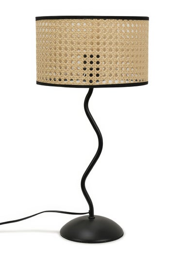 ValueLights Wiggle Black Metal Table Lamp Cane Shade (50cm x 25cm)
