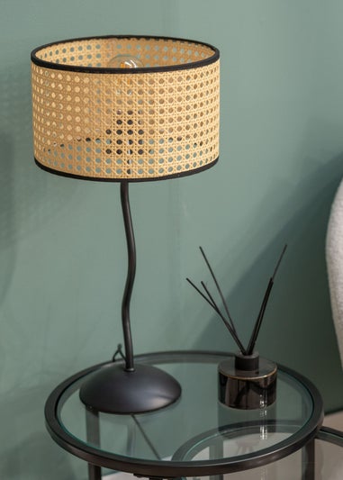 ValueLights Wiggle Black Metal Table Lamp Cane Shade (50cm x 25cm)