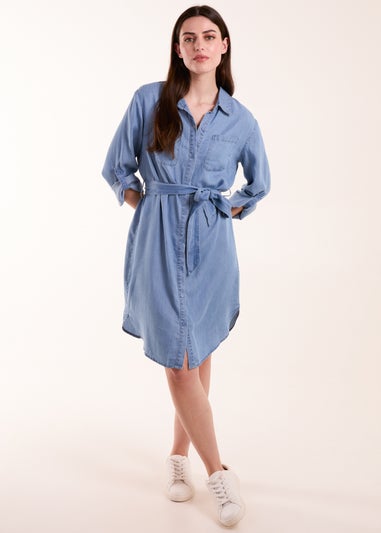 Blue Vanilla Blue Tencel Adjustable Sleeve Shirt Dress