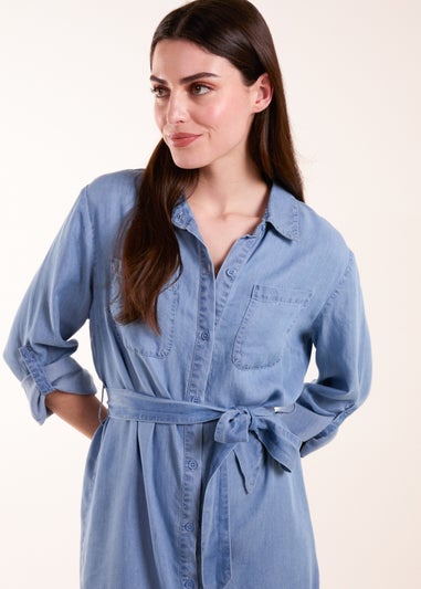 Blue Vanilla Blue Tencel Adjustable Sleeve Shirt Dress