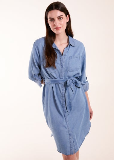 Blue Vanilla Blue Tencel Adjustable Sleeve Shirt Dress