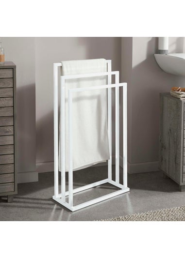 Lloyd Pascal 3-Rail Square Tube Towel Stand with Rectangular Base White