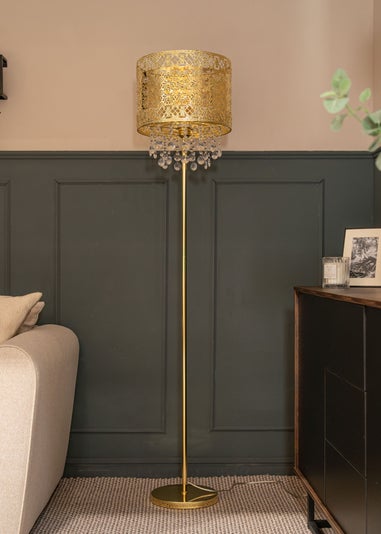 ValueLights Enna Gold Metal Floor Lamp (162.5cm x 35.5cm x 35.5cm)