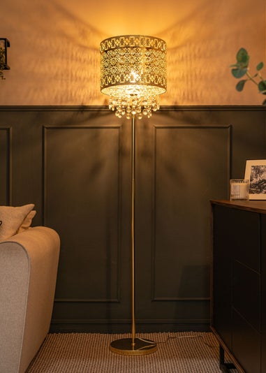 ValueLights Enna Gold Metal Floor Lamp (162.5cm x 35.5cm x 35.5cm)