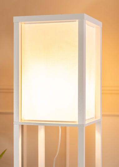 ValueLights Struttura White Wooden Shelves Floor Lamp (159cm x 26cm x 26cm)