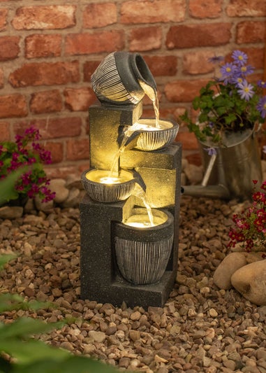 ValueLights Grey Logs Design Solar Water Fountain (49.5cm x 18cm x 19cm)