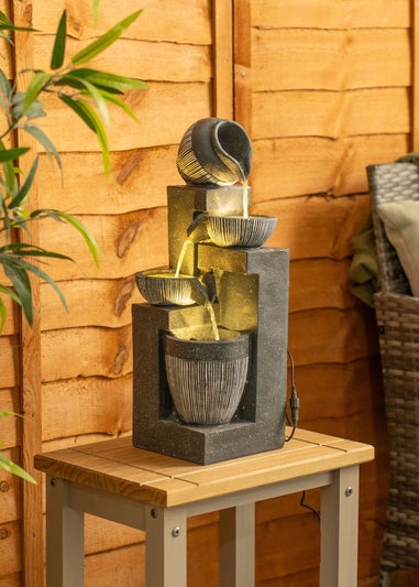 ValueLights Grey Logs Design Solar Water Fountain (49.5cm x 18cm x 19cm)