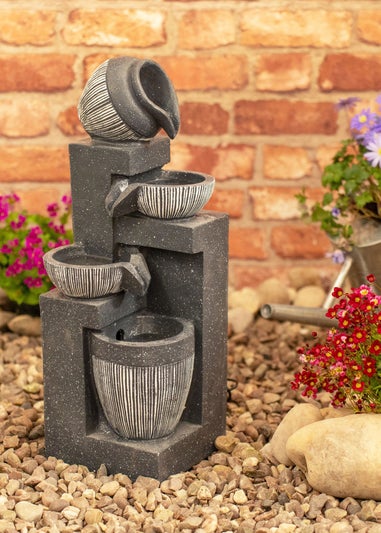 ValueLights Grey Logs Design Solar Water Fountain (49.5cm x 18cm x 19cm)