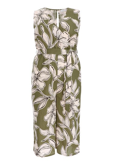 Quiz Green Curve Tropical Print Wrap Jumpsuit