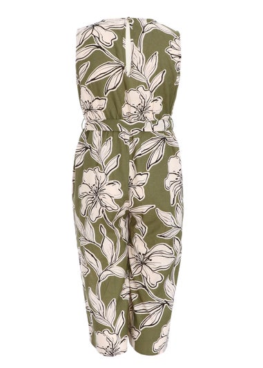 Quiz Green Curve Tropical Print Wrap Jumpsuit