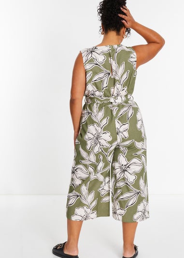 Quiz Green Curve Tropical Print Wrap Jumpsuit