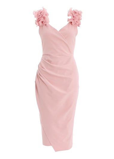 Quiz Pink Ruffle Wrap Midi Dress