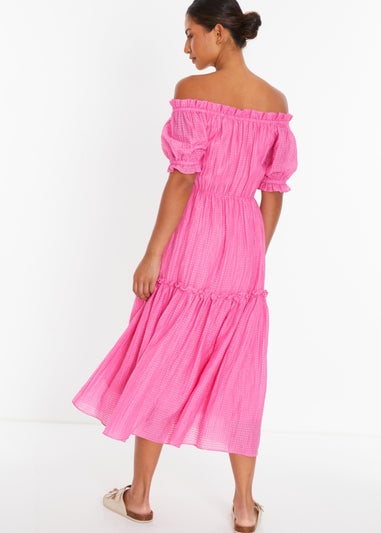 Quiz Pink Textured Bardot Midi Dress