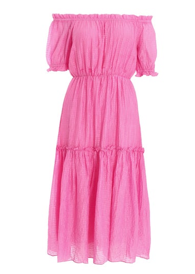 Quiz Pink Textured Bardot Midi Dress