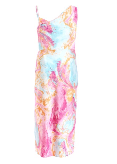 Quiz Pink Curve Marble Print Satin Midaxi Dress