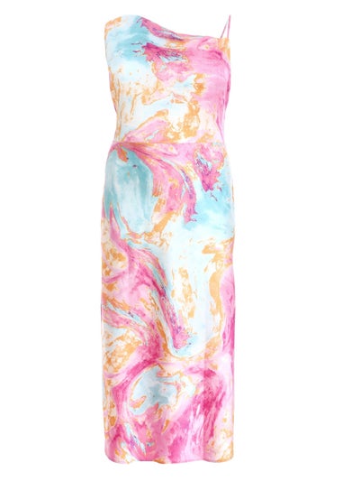 Quiz Pink Curve Marble Print Satin Midaxi Dress