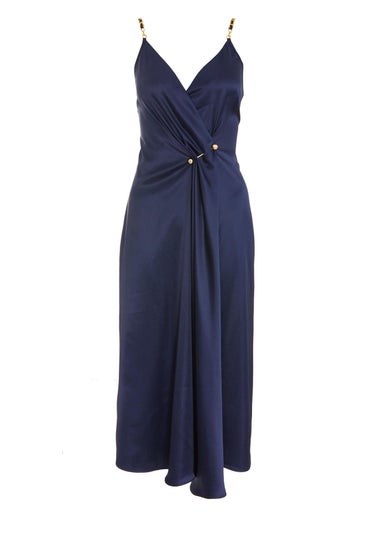 Quiz Blue Satin Buckle Front Midaxi Dress