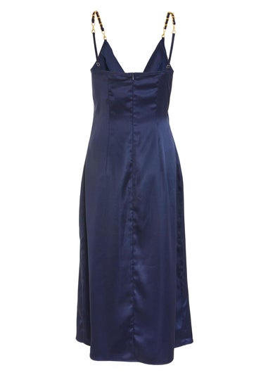 Quiz Blue Satin Buckle Front Midaxi Dress