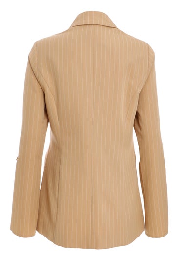 Quiz Camel Pinstripe Ruched Sleeve Blazer