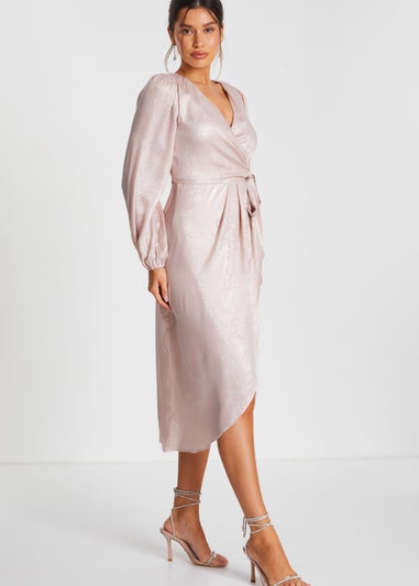 Quiz Pink Foil Wrap Midi Dress