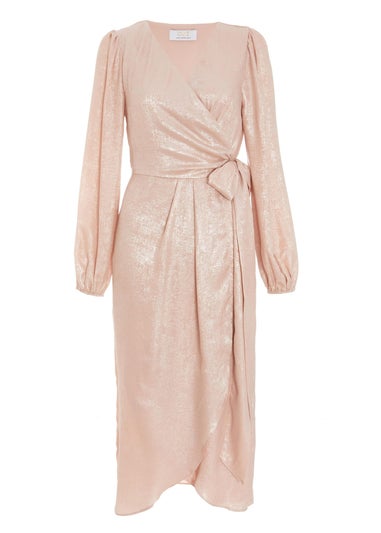 Quiz Pink Foil Wrap Midi Dress