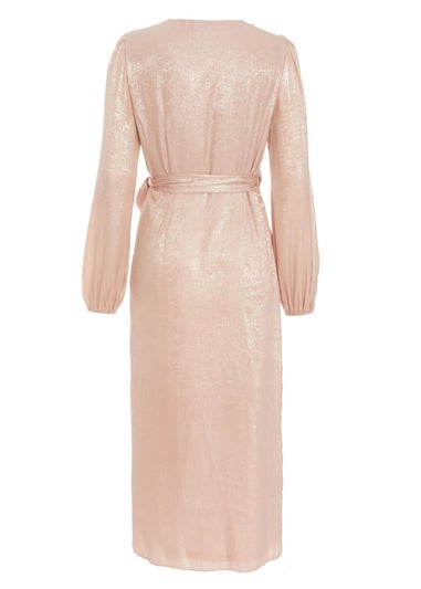 Quiz Pink Foil Wrap Midi Dress