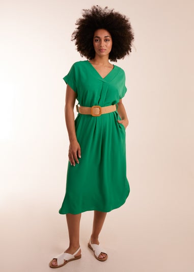 Blue Vanilla Green Belted V neck Midi Dress