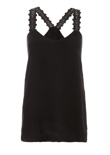 Quiz Black Crochet Strap Vest Top