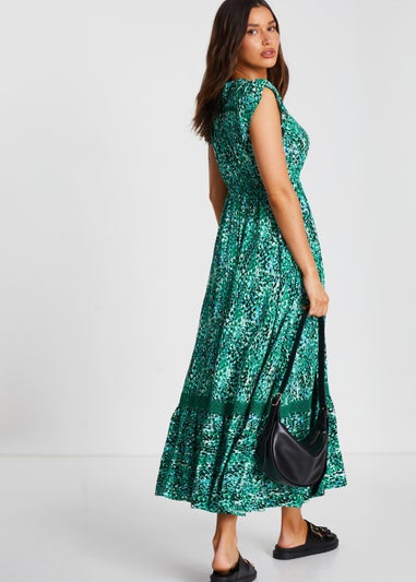 Quiz Green Leopard Print Crochet Trim Maxi Dress