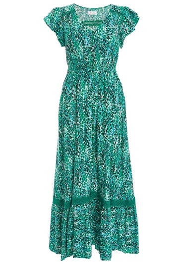 Quiz Green Leopard Print Crochet Trim Maxi Dress