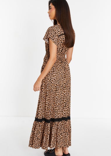 Quiz Multi Leopard Print Crochet Trim Maxi Dress