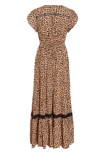 Quiz Multi Leopard Print Crochet Trim Maxi Dress