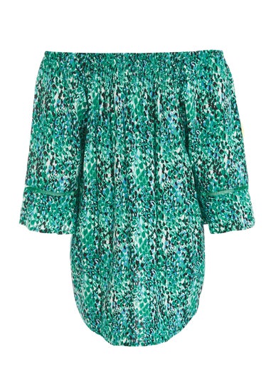 Quiz Green Leopard Print Bardot Top