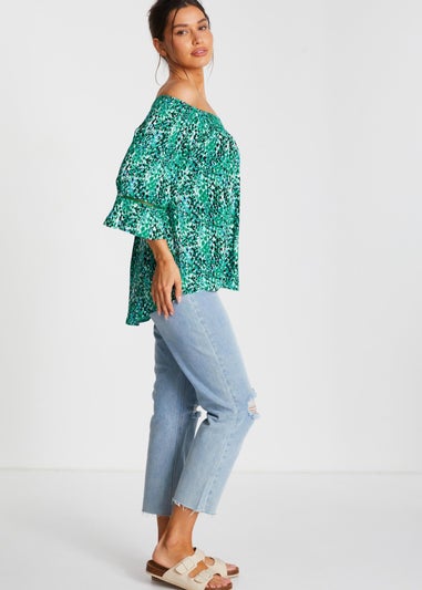 Quiz Green Leopard Print Bardot Top