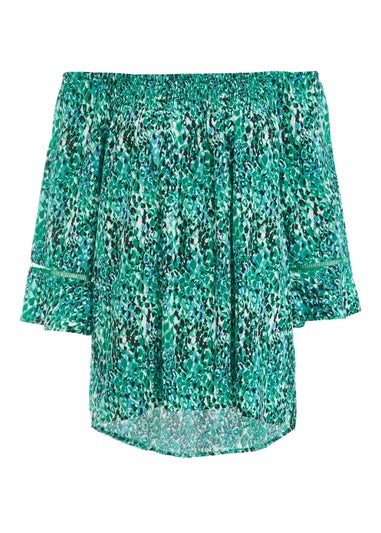 Quiz Green Leopard Print Bardot Top