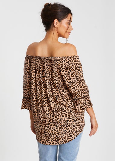 Quiz Stone Leopard Print Bardot Top