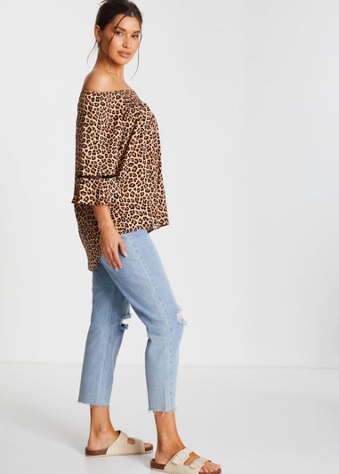 Quiz Stone Leopard Print Bardot Top