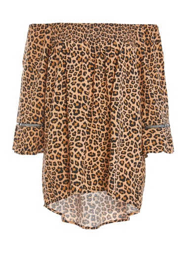 Quiz Stone Leopard Print Bardot Top