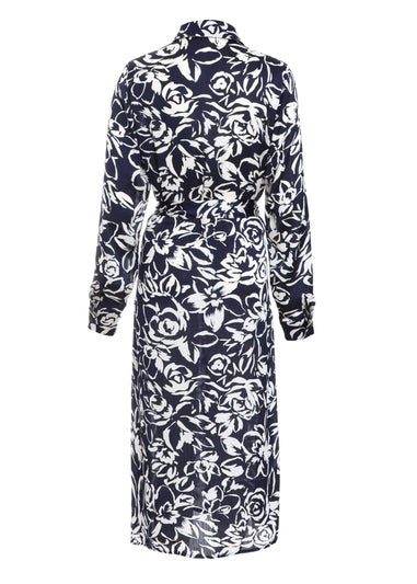 Quiz Navy Brush Stroke Midi Shirt Dress