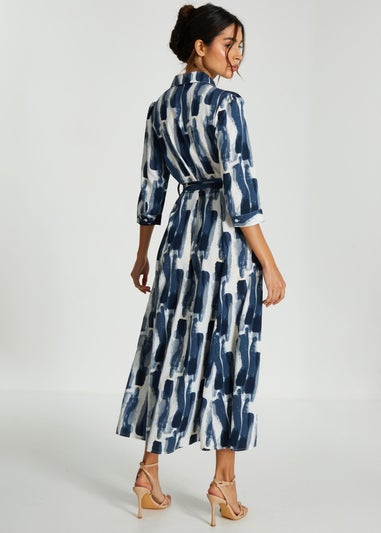 Quiz Navy Brush Stroke Midi Shirt Dress
