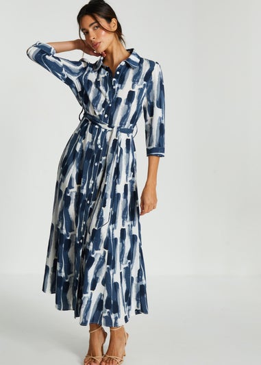 Quiz Navy Brush Stroke Midi Shirt Dress