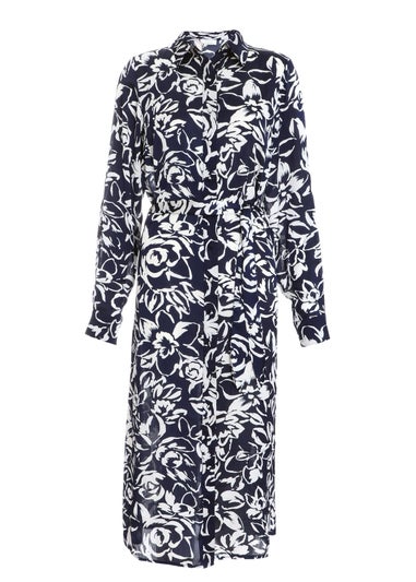 Quiz Navy Brush Stroke Midi Shirt Dress