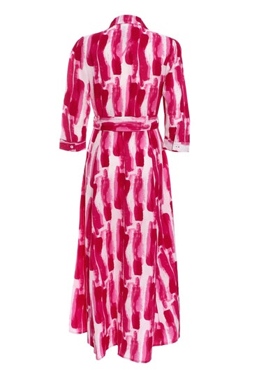 Quiz Pink Brush Stroke Midi Shirt Dress