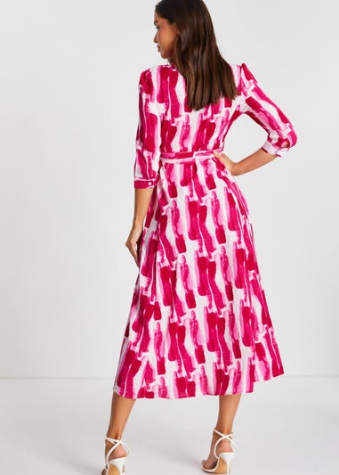 Quiz Pink Brush Stroke Midi Shirt Dress