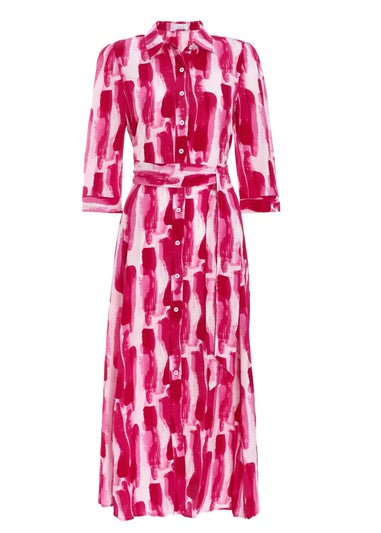 Quiz Pink Brush Stroke Midi Shirt Dress